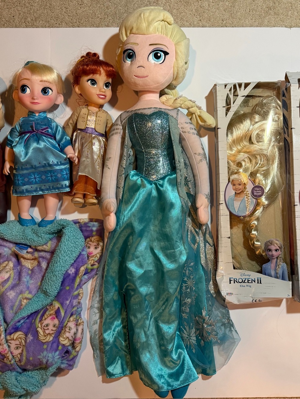 7 pc Frozen Lot 3FT Soft Elsa Doll 15in Elsa Anna Kristoff Doll Wigs Pajamas